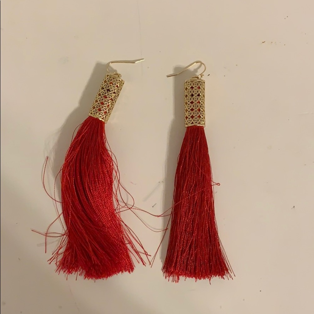 Red and gold dangling earrings